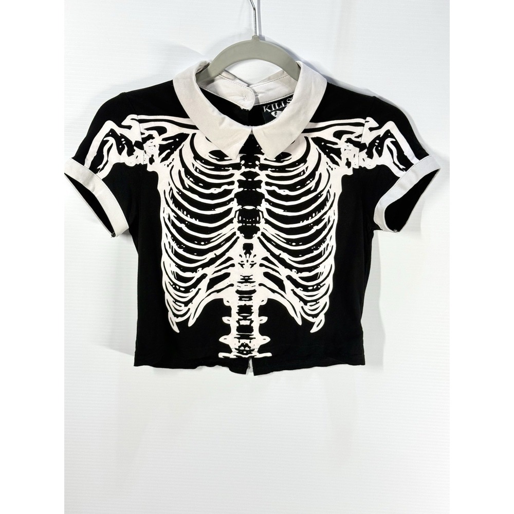 Killstar Morgue Mistress Crop Top Size XS Skeleton Gothic Top Witchy Collared